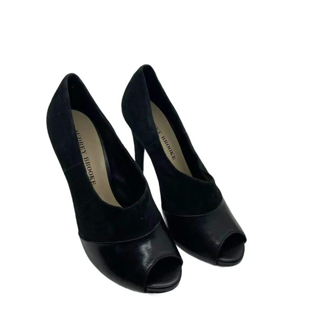 Audrey Brooke Pump Stiletto Heels Women's Black Peep Toe Slip On Size 7.5 M